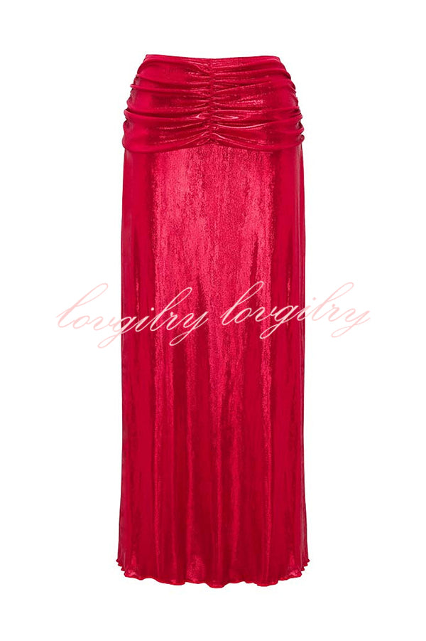 Solid Color Shiny Fabric Irregular Loose Beach Stretch Skirt