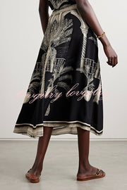 Satin Botanical Print Sleeveless Lounge Top and Midi Skirt Set
