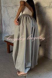 Fashion Plaid Print Elastic Waist Pocket Loose Wide-leg Pants