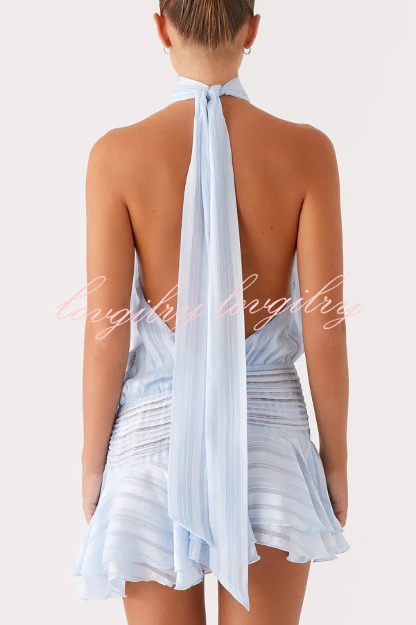 Fashion Halterneck Tie Pleated Sexy Backless Mini Dress