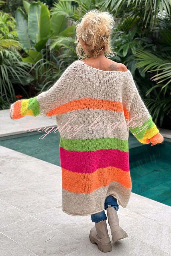 True Faith Knit Peace Pattern Color Blocks Loose Midi Sweater Dress