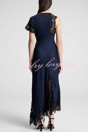 Paris Dream Satin Lace Trim Irregular Design Drape Maxi Dress