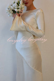 Satin Elegant Long-sleeved Open-back Slim-fit Slit Maxi Dress