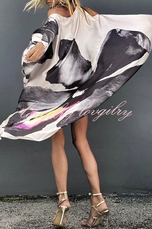 Stunning Floral Unique Printed One Shoulder Cover Up Maxi Dress