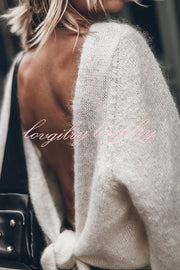 Chunky Season Knit Mohair-blend Long Sleeve Open Back Knot Design Loose Sweater