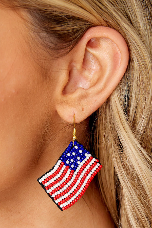 Stars and Bars Red Beaded Earrings