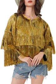 Start The Party Gold Foil Tassels Long Sleeve Jacket