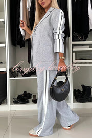 Bold Claim Sporty Patchwork Lapel Blazer and Elastic Waist Pocket Loose Pants Set