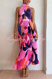 Romantic One Capri Print Halter Neck Pleated Maxi Dress