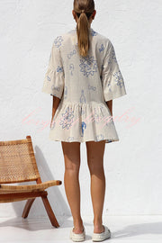 Shelby Unique Print Bell Sleeve Smock Style Tiered Shirt Mini Dress