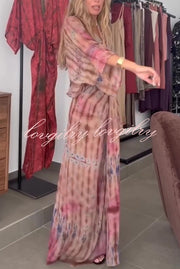 Unique Printed V-neck High-waisted Loose-fitting Holiday Maxi Dress