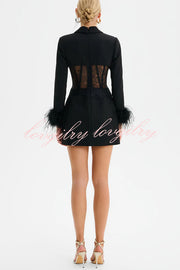 GIA Lace Corset Waist Feather Sleeve Structured Lapel Blazer Mini Dress
