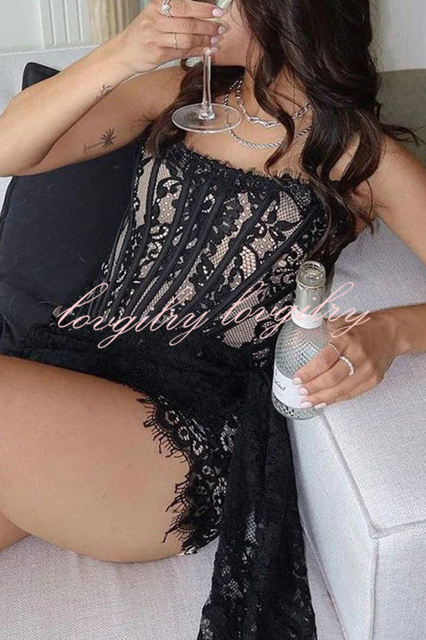 Amazing Lace Mesh Off Shoulder Slightly See Through Slim Fit Mini Dress