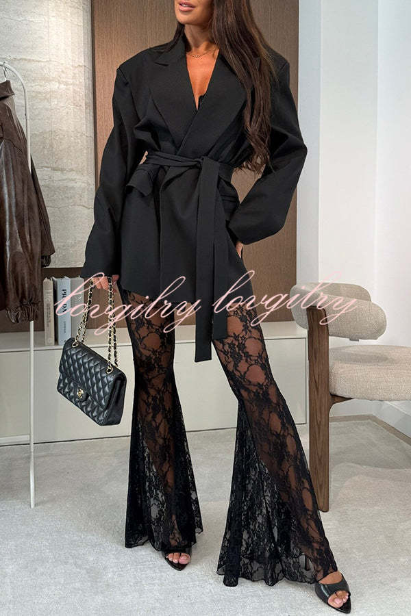 Chic Moment Floral Lace High Rise Elastic Waist Fishtail Hem Stretch Pants