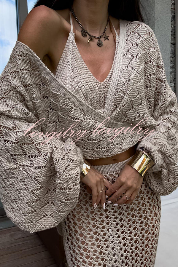Fashion Front Cross Loose Lantern Sleeve Knitted Top