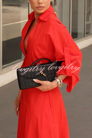 Newtown Wide Sleeve Pocketed Umbrella Hem Shirt Maxi Dress