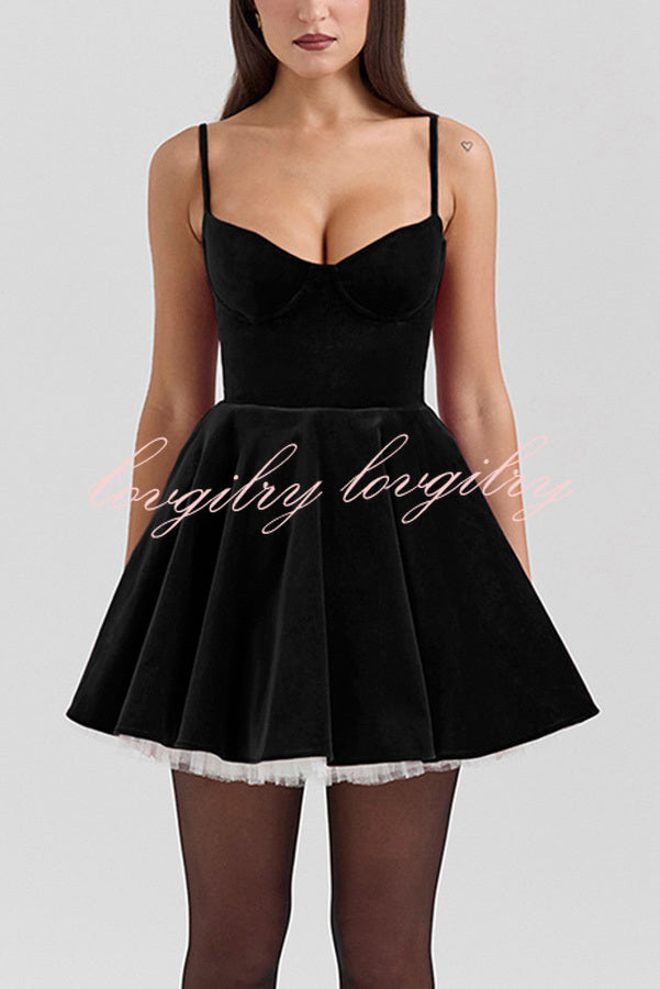 Year-end Dance Velvet Tulle Patchwork Sweetheart Neck Slip Mini Dress