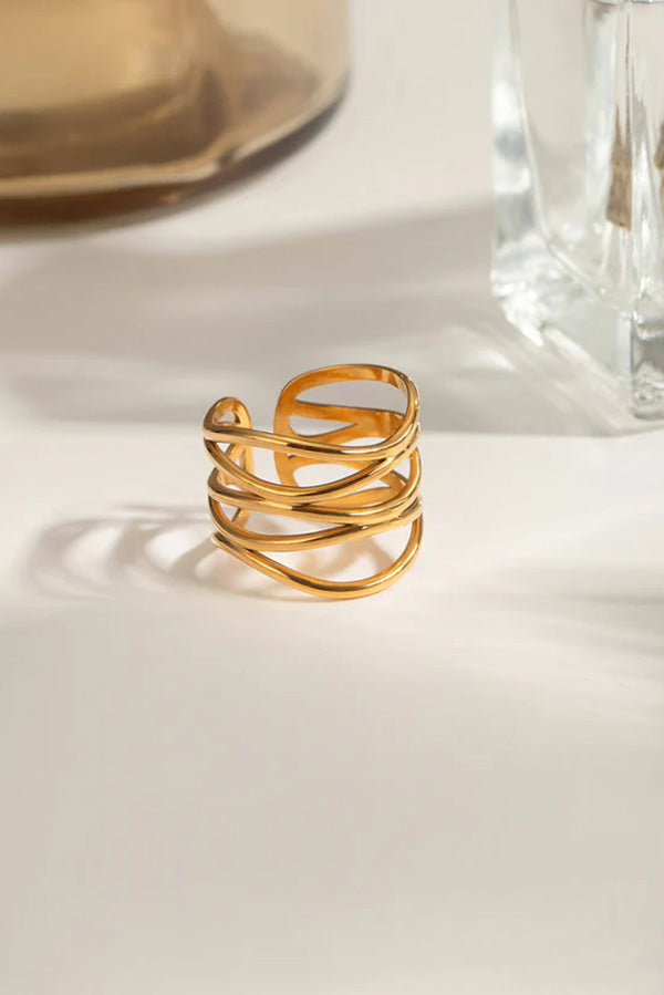 Stylish Wavy Line Stainless Steel Open Ring