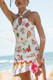 Summer Cute Print Halterneck Halter Back Mini Dress