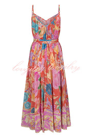 Painter's Garden Boho Floral Print Strappy A-line Maxi Dress