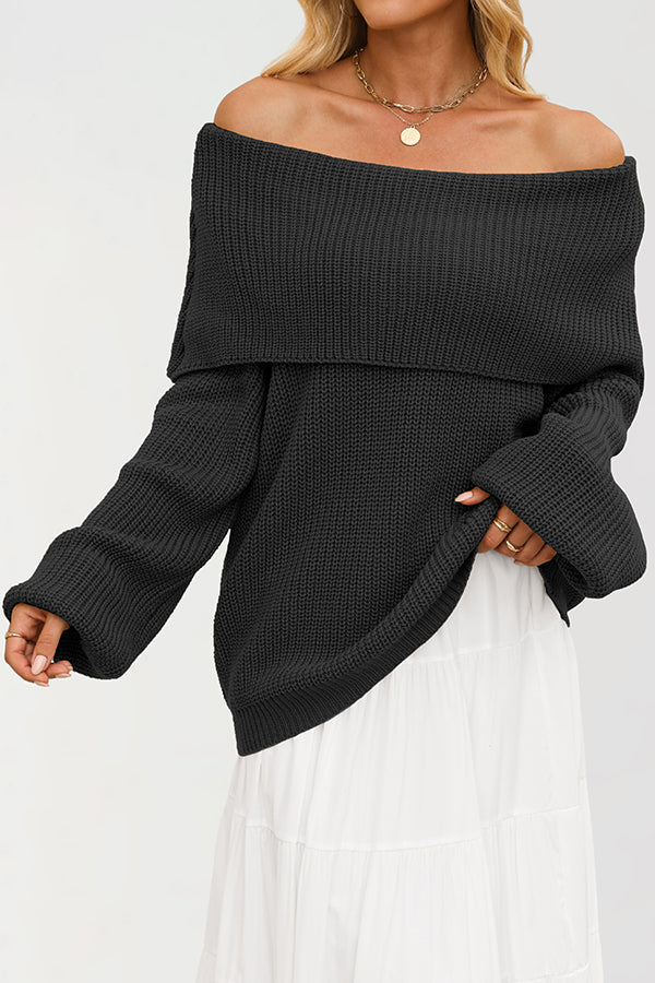 Solid Color Loose Off-shoulder Long-sleeved Casual Knit Sweater