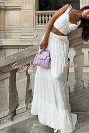 Fashionable Suspender Slim-fit Top and Elastic Waist Stitching Elegant Maxi Skirt Set