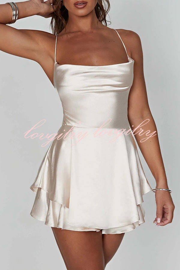 Ruffled Elegant Satin Strappy Satin Backless Lace Up Mini Dress