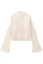 Solid Color Elegant Feather Long Sleeve Casual Knitted Cardigan