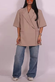 Solid Color Short-sleeved Lapel Casual Loose Blazer
