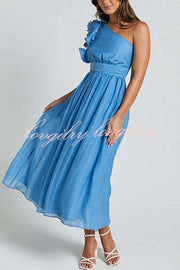 Romantic Seaside One Shoulder Frill Detail Sleeve Layered Midi Dress