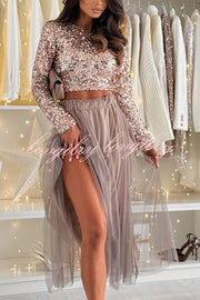 Holiday Party Tulle High Rise Elastic Waistband A-line Midi Skirt