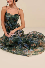 Exclusive Glamour Organza Floral Print Tiered Slip Maxi Dress