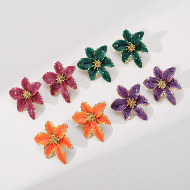 Vintage Colorful Enamel Flower Stud Earrings