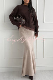 Caitlin Knit Stretch Fabric High Waist Fishtail Casual Maxi Skirt