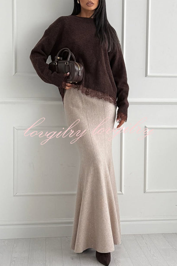 Caitlin Knit Stretch Fabric High Waist Fishtail Casual Maxi Skirt