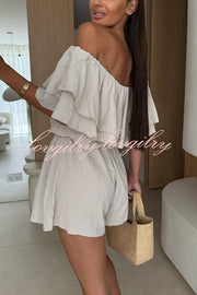 Solid Color Off-shoulder Ruffled Casual Waist Rompers