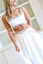 Perfect Vacation Embroidered Trim Crop Tank and Elastic Waist A-line Maxi Skirt Set
