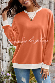 Fashionable Contrasting Color Loose Long-sleeved Casual Sweatshirt