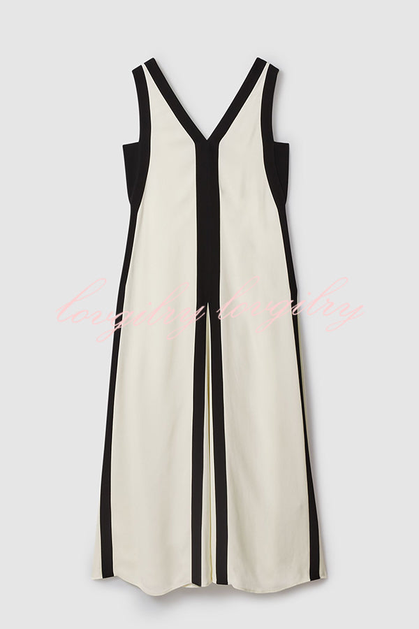 Elegant Piano Keys Reversible Style Colorblock A-line Maxi Dress