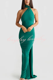 Sexy Backless Pleated Slim Solid Color Sleeveless Elegant Maxi Dress