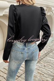 Yelissa Faux Leather Statement Long Sleeve Open Front Crop Jacket