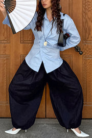 Solid Color Elegant Asymmetrical Long-sleeved Casual Shirt