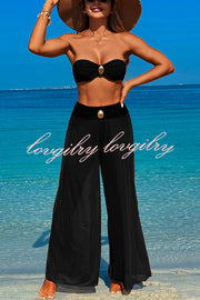 Solid Color Loose Metal Buckle Beach Pants