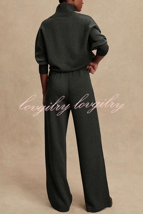Barker High-Neck Long Sleeve Side Zipper Sweatshirt and Elastic Waist Pocketed Loose Pants Set