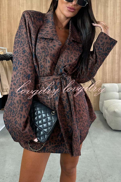 Ashley Leopard Print Belted Pocket Lapel Loose Blazer and High Rise Skorts Set