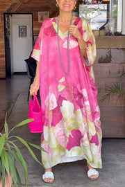 Botanical Print V-neck Half-sleeved Loose Maxi Dress