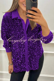 Fashion Velvet Sequined Loose Casual Long-sleeved Shirt