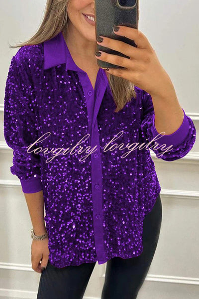 Fashion Velvet Sequined Loose Casual Long-sleeved Shirt