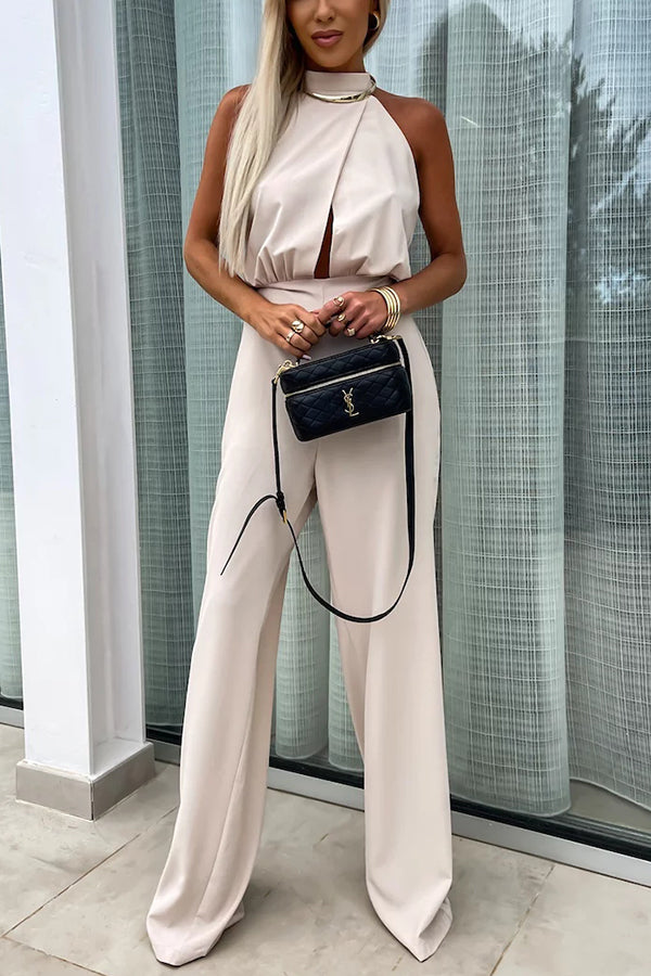 Fashionable Solid Color Sleeveless Hollow Slim Fit Jumpsuit