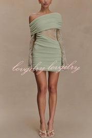 Fashion Lace Panel Long Sleeve Slim Fit Knit Mini Dress